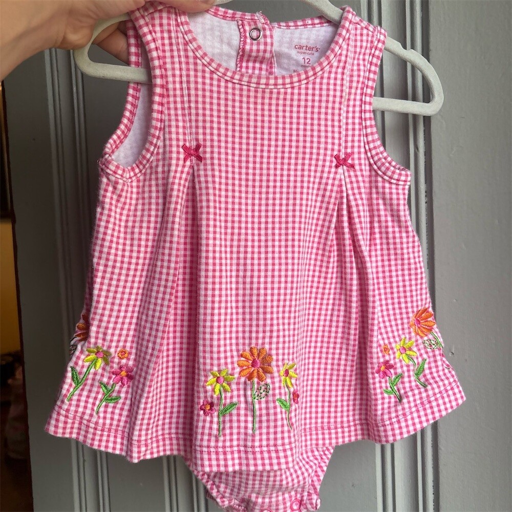 Carter’s Baby Girl Bubble Romper Dress Pink & White Gingham 12M Sleeveless